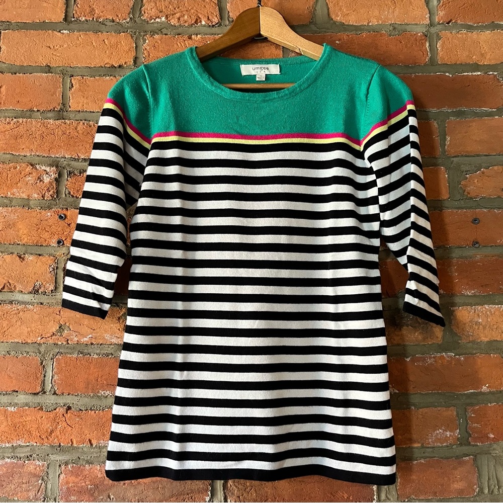 Umgee Green and Black Striped Color-block Sweater, size S